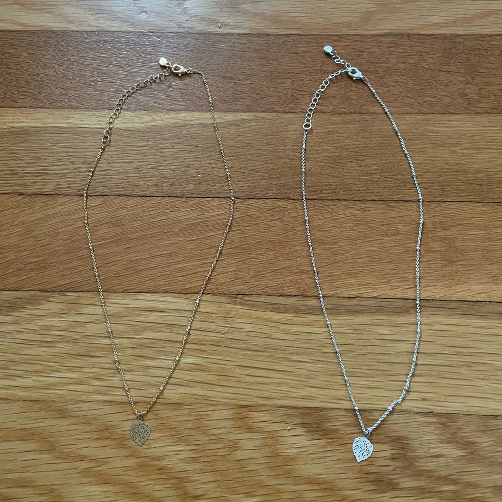 Pair of Leaf Necklaces, Silver and Gold